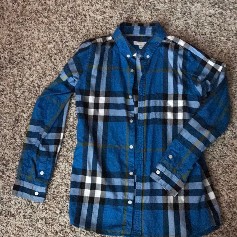 Burberry blue plaid button-down longsleeve shirt
